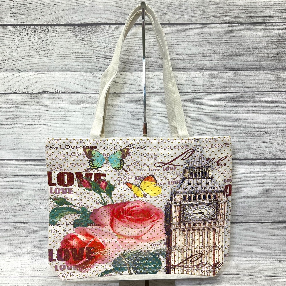 🟢U pick-2 for $25🟢 Tote Bag Love, Roses, Butterflies (7517394 B)
